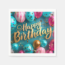 ハッピーバースデーペーパーナプキン スタンダードカクテルナプキン