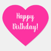 ハッピーバースデーホットピンクホワイトタイポグラフィ ハートシール (正面)