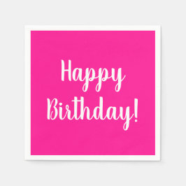 ハッピーバースデーホットピンクホワイトバースデーパーティー スタンダードカクテルナプキン