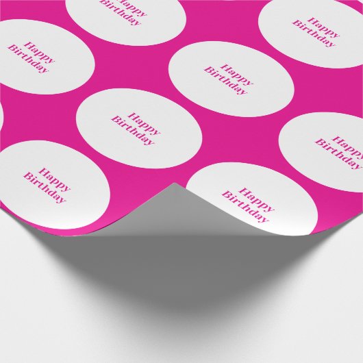 ハッピーバースデーホットピンクホワイト水玉模様カスタム ラッピングペーパー (角)