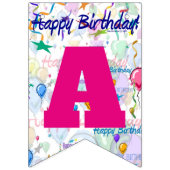 ハッピーバースデーホットピンク/個人用折り畳みフラグ バンティングフラッグ (第3の旗)