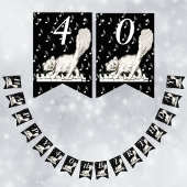 ハッピーバースデーホワイトキャットオンピアノ鍵音符 バンティングフラッグ