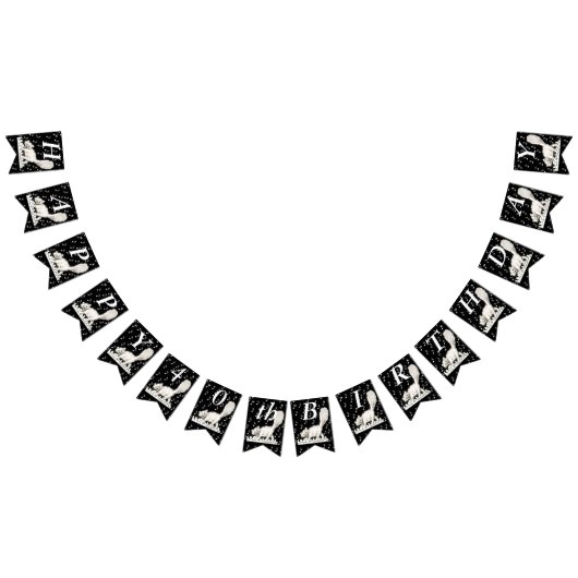 ハッピーバースデーホワイトキャットオンピアノ鍵音符 バンティングフラッグ (全)