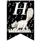 ハッピーバースデーホワイトキャットオンピアノ鍵音符 バンティングフラッグ (第1の旗)