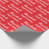 ハッピーバースデーホワイトスクリプト名Bright Red ラッピングペーパー (角)