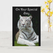 ハッピーバースデーホワイトタイガーグリーティングカード カード (黄色い花)