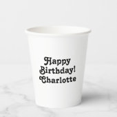 ハッピーバースデーホワイトブラック名前をカスタムする文字かわいい 紙コップ (正面)