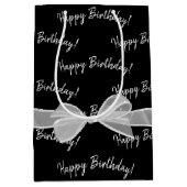 ハッピーバースデーボウをブラック ミディアムペーパーバッグ (正面)