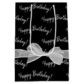 ハッピーバースデーボウをブラック ミディアムペーパーバッグ (裏面)
