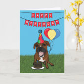 ハッピーバースデーボクサー犬カード カード (黄色い花)
