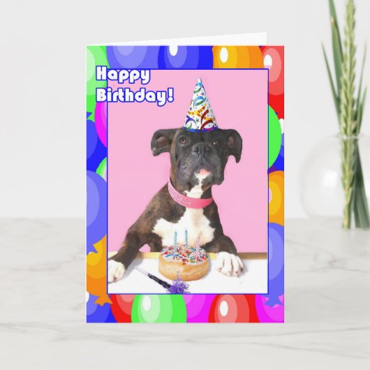 ハッピーバースデーボクサー犬グリーティングカード カード (正面)