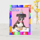 ハッピーバースデーボクサー犬グリーティングカード カード (黄色い花)