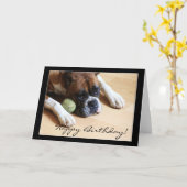 ハッピーバースデーボクサー犬グリーティングカード カード (黄色い花)