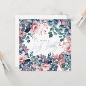 ハッピーバースデーボヘミアンブルーガーデンフローラル カード (正面/裏面インサイチュ)