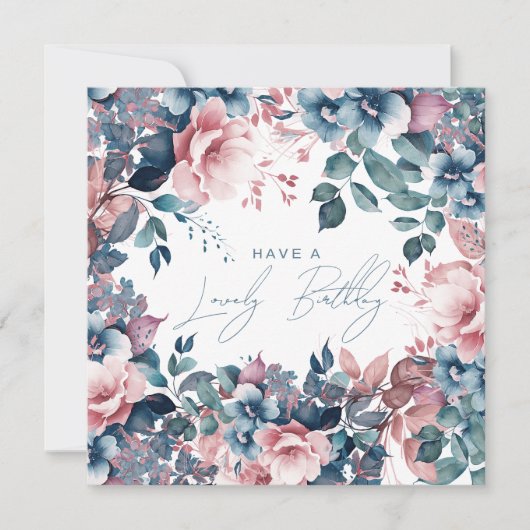 ハッピーバースデーボヘミアンブルーガーデンフローラル カード (正面)