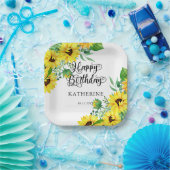 ハッピーバースデーボホサンフラワーズ |ユーカリ ペーパープレート (パーティー)