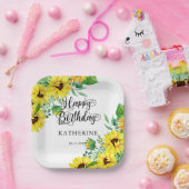 ハッピーバースデーボホサンフラワーズ |ユーカリ ペーパープレート (パーティー)