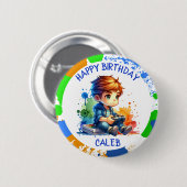 ハッピーバースデーボーイズゲームパーソナライズされた誕生日 缶バッジ (正面&裏面)