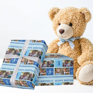 ハッピーバースデーボーイ写真コラージュかわいいカスタム ラッピングペーパー