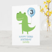 ハッピーバースデーボーイ恐竜Tレックスカワイイ気球 カード (黄色い花)