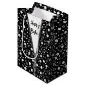 ハッピーバースデーポシープリントとジッパー ミディアムペーパーバッグ (正面アングル)