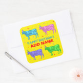 ハッピーバースデーポップ・アートのアート牛 スクエアシール (封筒)