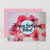 ハッピーバースデーポピーフローラレディース名葉書 ポストカード (正面/裏面)