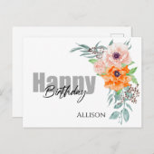 ハッピーバースデーポピー花水彩はがき ポストカード (正面/裏面)