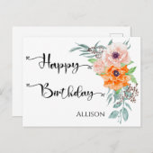 ハッピーバースデーポピー花水彩 ポストカード (正面/裏面)