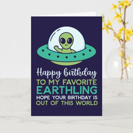 ハッピーバースデーマイお気に入りのアースリングおもしろいエイリアン カード (黄色い花)