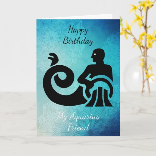 ハッピーバースデーマイアクエリウスフレンド〔占星術の〕十二宮図サイン カード (黄色い花)