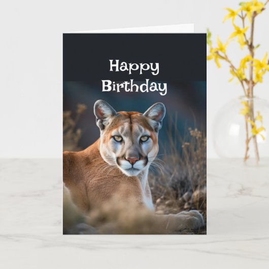 ハッピーバースデーマイビューティフルクーガー動物おもしろい カード (黄色い花)