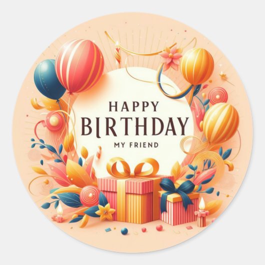 ハッピーバースデーマイフレンドシール ラウンドシール (正面)
