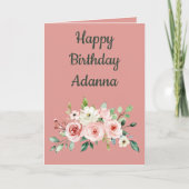 ハッピーバースデーマイラブウォーターカラーピンクフローラ シーズンカード (正面)
