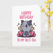 ハッピーバースデーマイ最高のティーおもしろいキャット誕生日 カード (黄色い花)