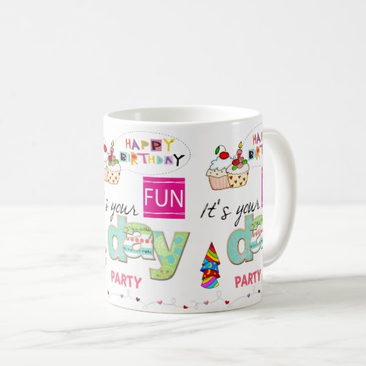 ハッピーバースデーマグカップおもしろいカップケーキ コーヒーマグカップ (正面右)