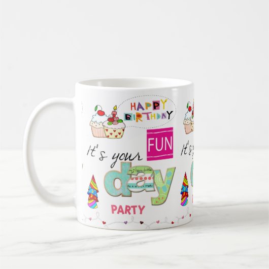 ハッピーバースデーマグカップおもしろいカップケーキ コーヒーマグカップ (左)