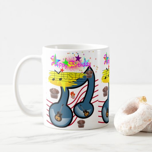 ハッピーバースデーマグミュージシャンギター コーヒーマグカップ (ドーナツ)