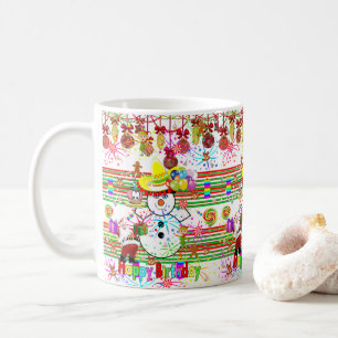 ハッピーバースデーマグ雪だるまサンタクロース コーヒーマグカップ