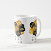 ハッピーバースデーマグ黒金ゴールドバルーン コーヒーマグカップ (正面右)