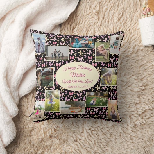ハッピーバースデーマザーファミリーフォトコラージテンプラット クッション (ブランケット)