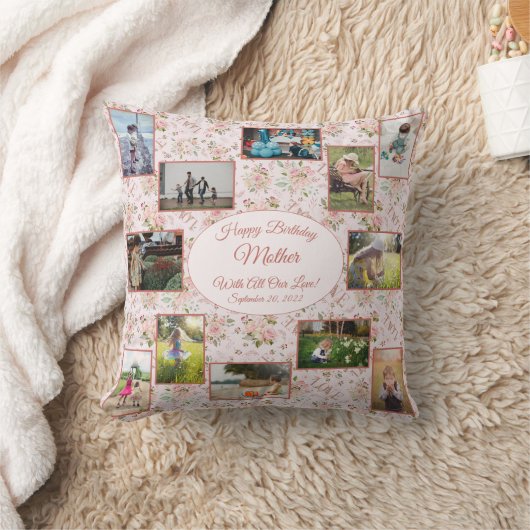 ハッピーバースデーマザーファミリーフォトコラージュ クッション (ブランケット)