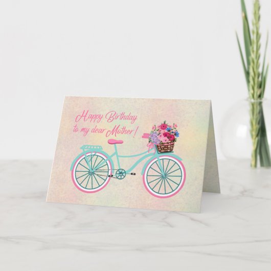 ハッピーバースデーマザーヴィンテージ自転車花 カード (正面)