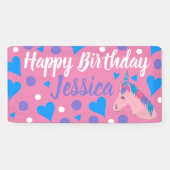 ハッピーバースデーマジカルピンクユニコーンホースハート 横断幕 (横)