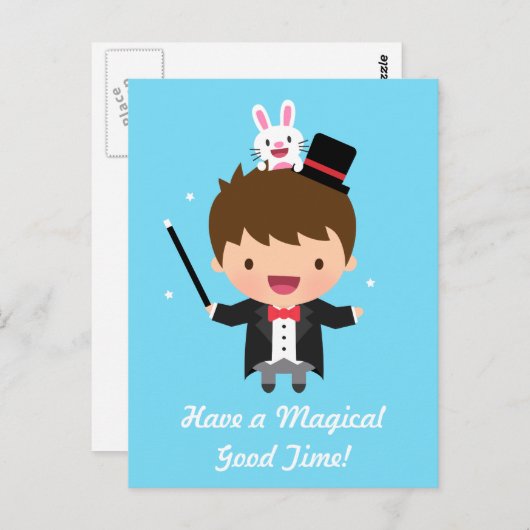 ハッピーバースデーマジシャンボーイ魔法バニートリック ポストカード (正面/裏面)