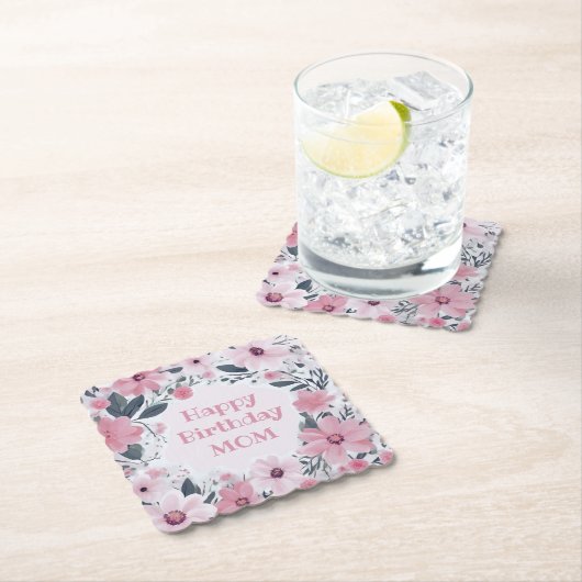 ハッピーバースデーママパステルピンクの花 |フローラ ペーパーコースター (インサイチュ)