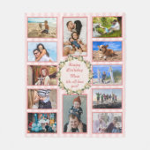 ハッピーバースデーママピンクローズフォトコラージュ フリースブランケット (正面)