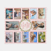 ハッピーバースデーママピンクローズフォトコラージュ フリースブランケット (正面(横))