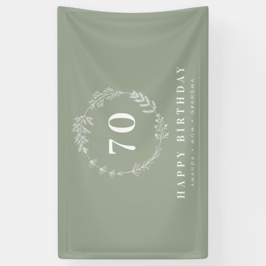 ハッピーバースデーマママグランマセージ緑の葉 横断幕 (縦)