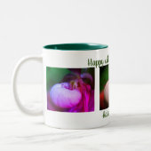 ハッピーバースデーママレディースリッパパーソナライズされた ツートーンマグカップ (左)